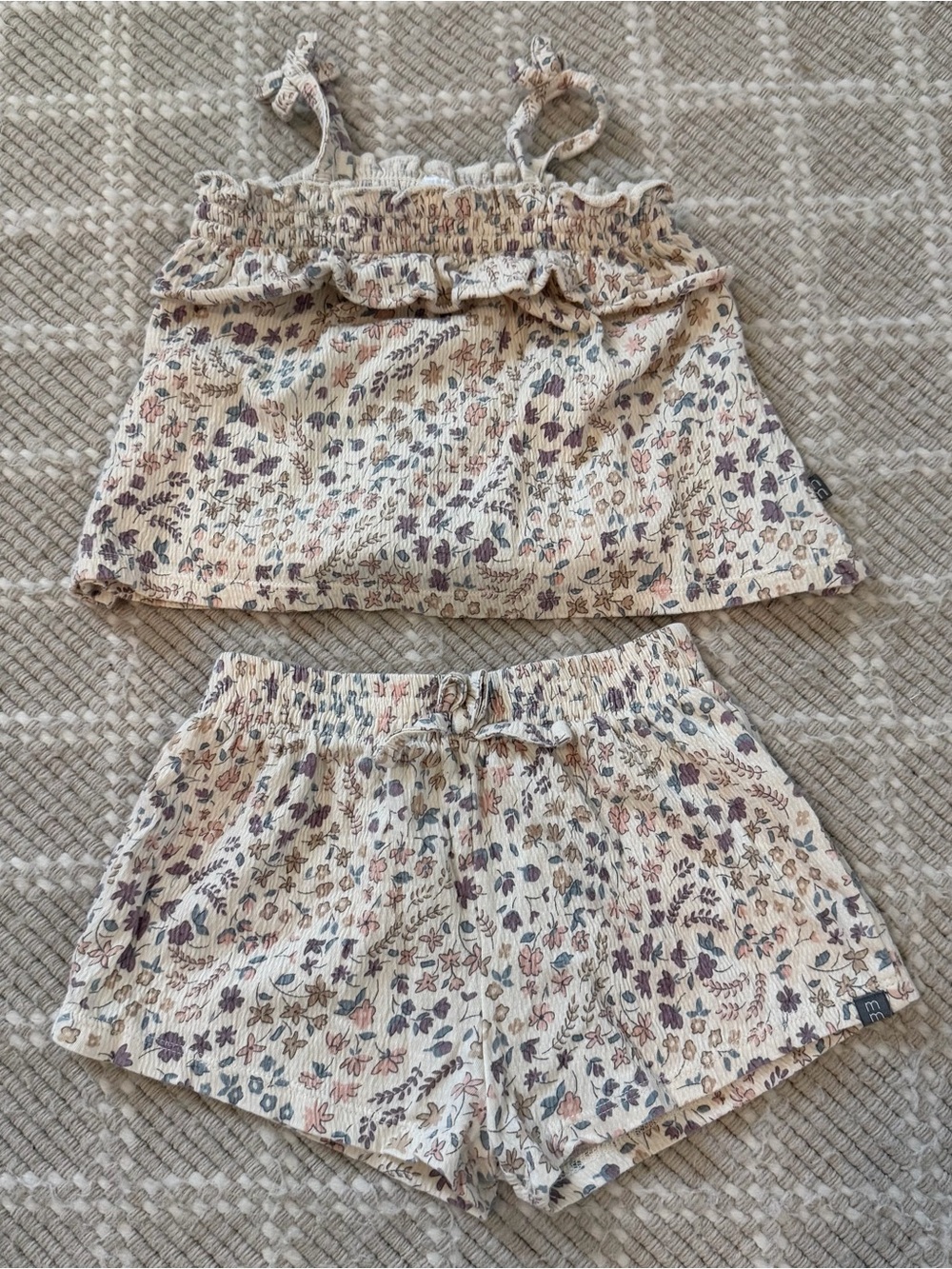 Modern Moments Cream Floral Tank & Shorts Set with Pink and Purple Accents